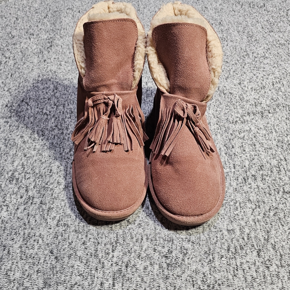 BEARPAW Christie Suede Sheepskin Fringe Boot sz 11